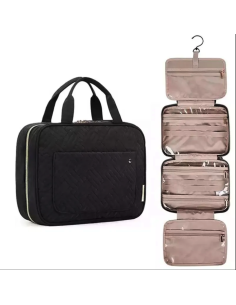 Quilted Travel Toiletry Bag with Hanging Compartments