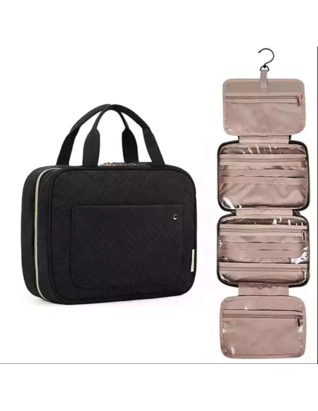 Quilted Travel Toiletry Bag with Hanging Compartments